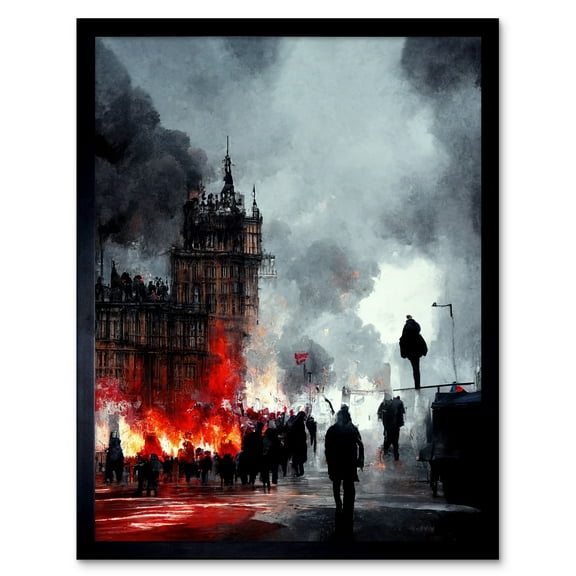 Anarchy Civil Unrest Punk Rioting UK Houses Parliament Art Print Framed Poster Wall Decor 12x16 inch