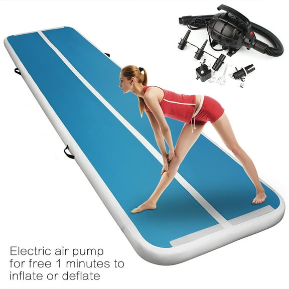 Fbsport Inflatable Gymnastics Tumbling Mat Air Track Floor Mats with Pump Home Use Blue 10*3.33*0.33ft