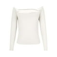 thumbnail image 6 of Crop Tops for Women Off The Shoulder Long Sleeve T Shirts Slim Fit Stretch Soft Base Tee Going Out Club Outfits (L, White), 6 of 6
