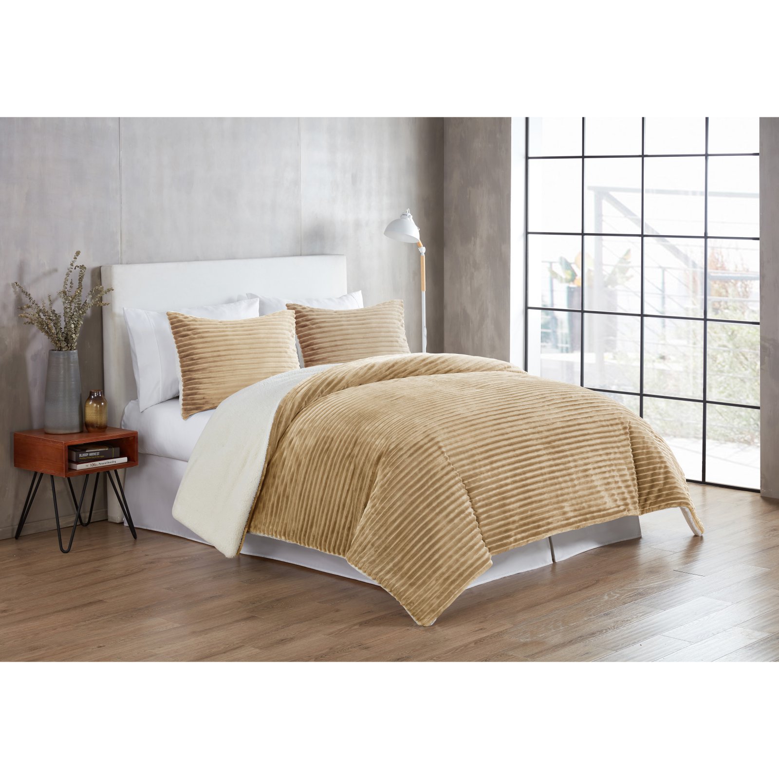 VCNY Home Zane Ribbed Plush Reverses Faux Fur Sherpa 3 Piece Comforter