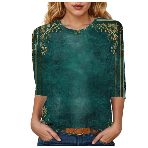 Towmus Womens Tops Elbow-Length Graphic Crew Neck Women's Casual 3/4 Sleeve T-Shirts Cute Tunic Tops Basic Tees Blouses Loose Fit Pullover Shirt