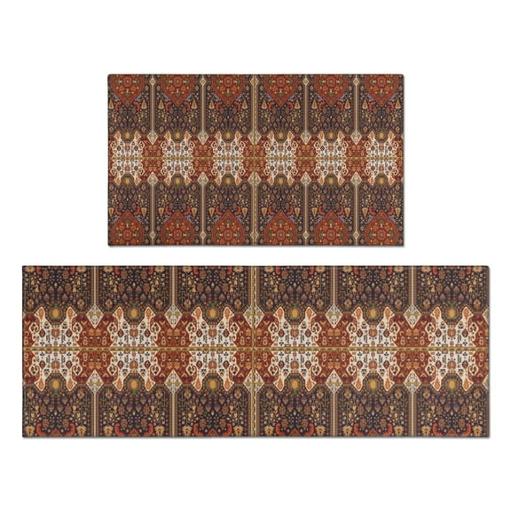 Red Boho Ethnic Geometric Pattern Kitchen Rugs Sets Of 2,Anti Fatigue Kitchen Mat Rugs Non Slip Washable,Decorative Kitchen Floor Mats for Kitchen,Sink,Laundry,17"x30" 17"x47"