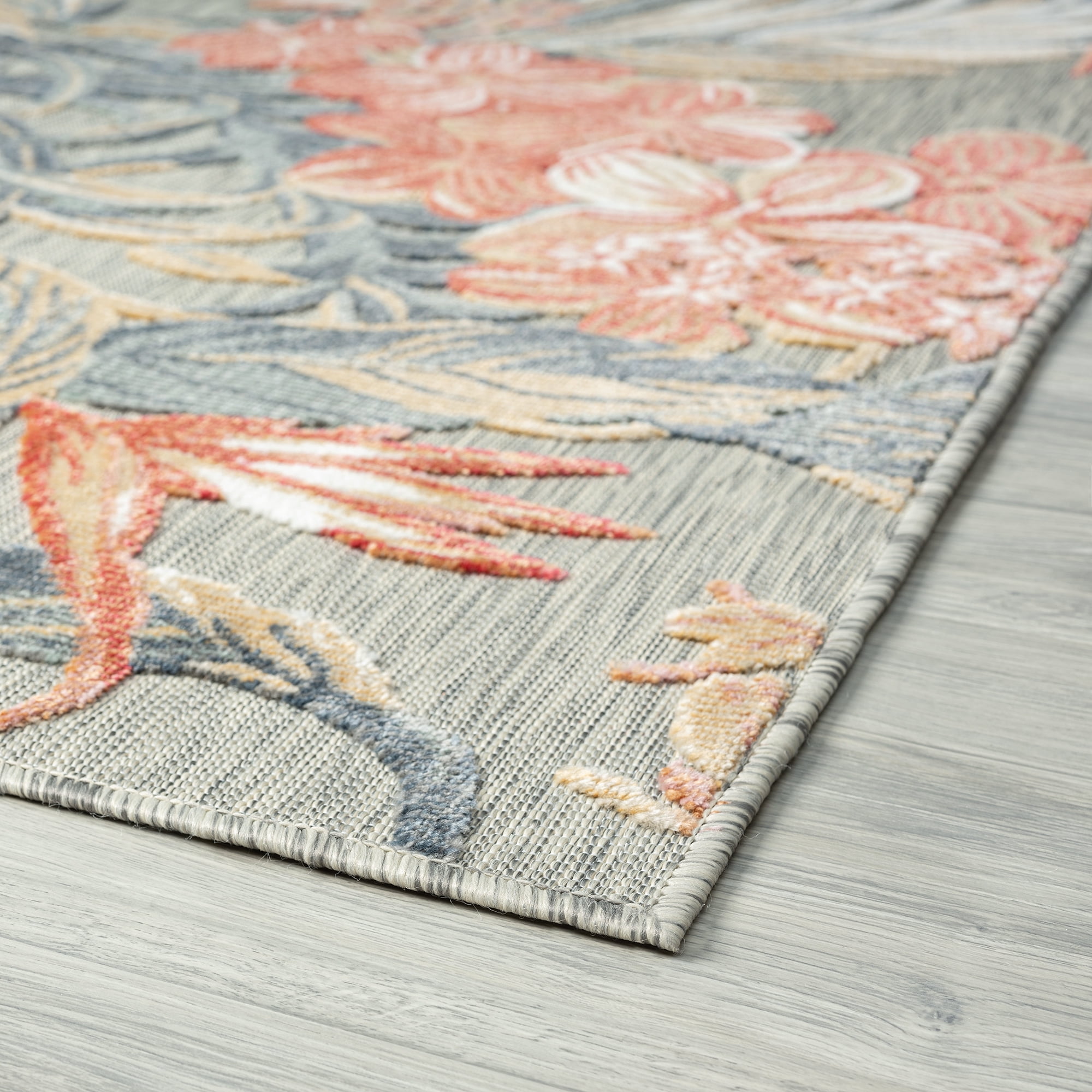 Bliss Rugs Floral Indoor Outdoor Rug Water Resistant Runner Rug for Patio, Hallway, Entryway, Deck, Gray ,2' x 8'