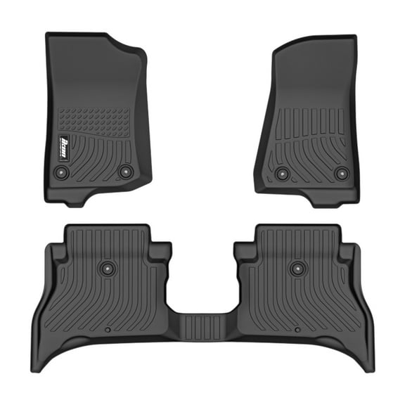 Ikon Motorsports Floor Mats Compatible With 2021-2025 Jeep Wrangler 4xe, 3D Molded Carpets 1st 2nd Row Front Rear Protection 3PC Black TPE Thermo Plastic Elastomer All Weather Liner Protector Cover
