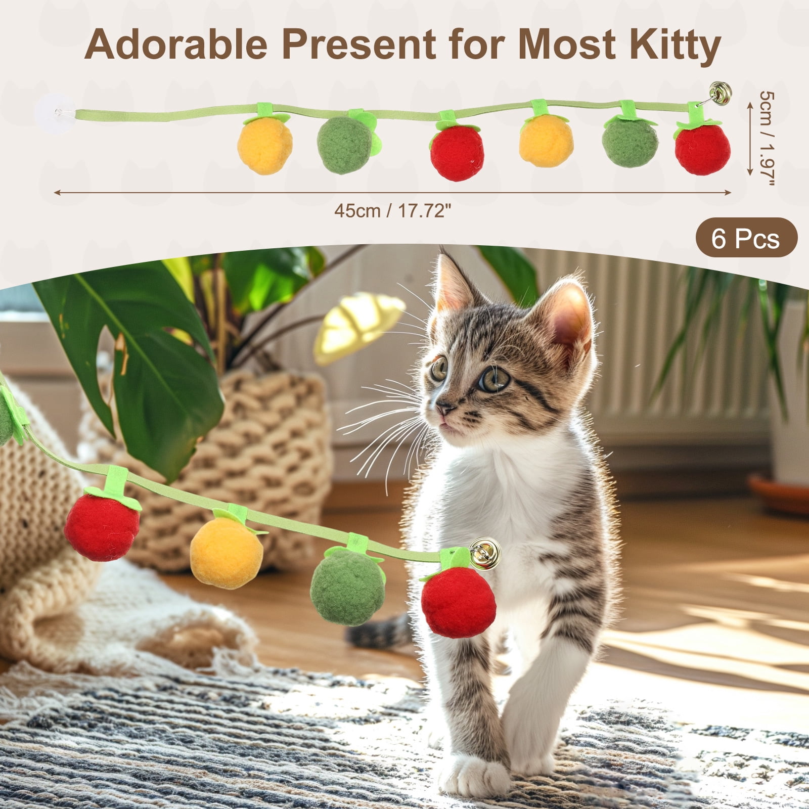 Uxcell Bite Resistant Catnip Playing, Durable and Interesting, Simulated Persimmon Cat Teeth Chew Playing Catnip Filled (3 Color, 6 Pcs), Intended for Bedroom / Balcony (45 x 5cm)
