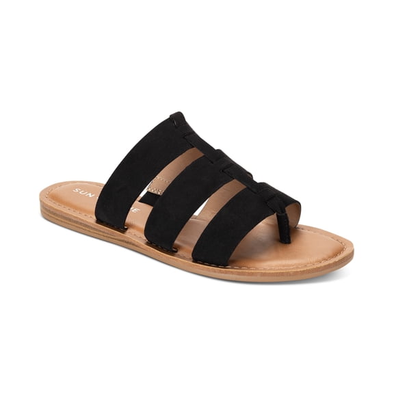 Sun Stone Oliaa Slip-On Strappy Flat San Black 7.5M