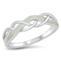 CHOOSE YOUR COLOR Criss Cross Wave White Simulated Opal Ring .925 Sterling Silver Band CZ Female Size 5