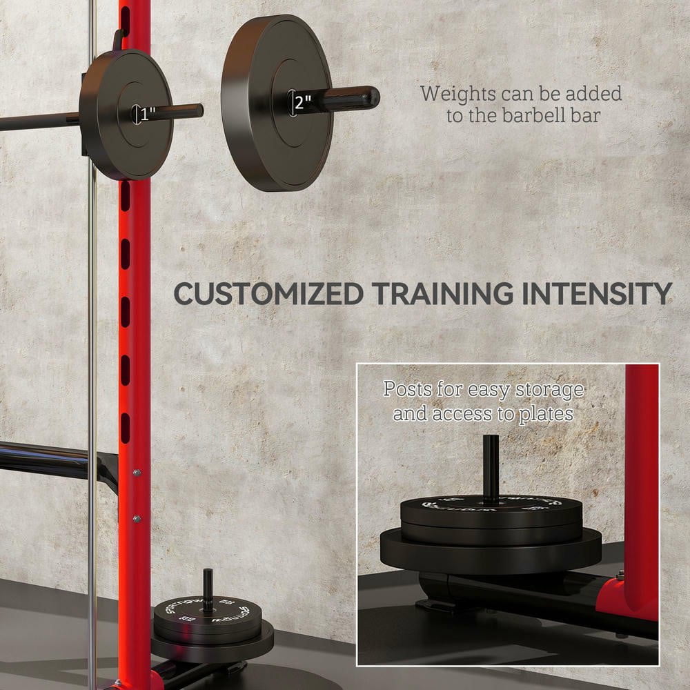 Resenkos Multi-Function Half Rack with Pull-Up Bar and Adjustable Bench Press - Red