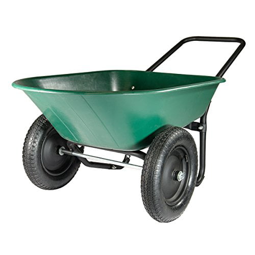 2 Tire Wheelbarrow Garden Cart Marathon Yard Rover Green/Black Renewed 