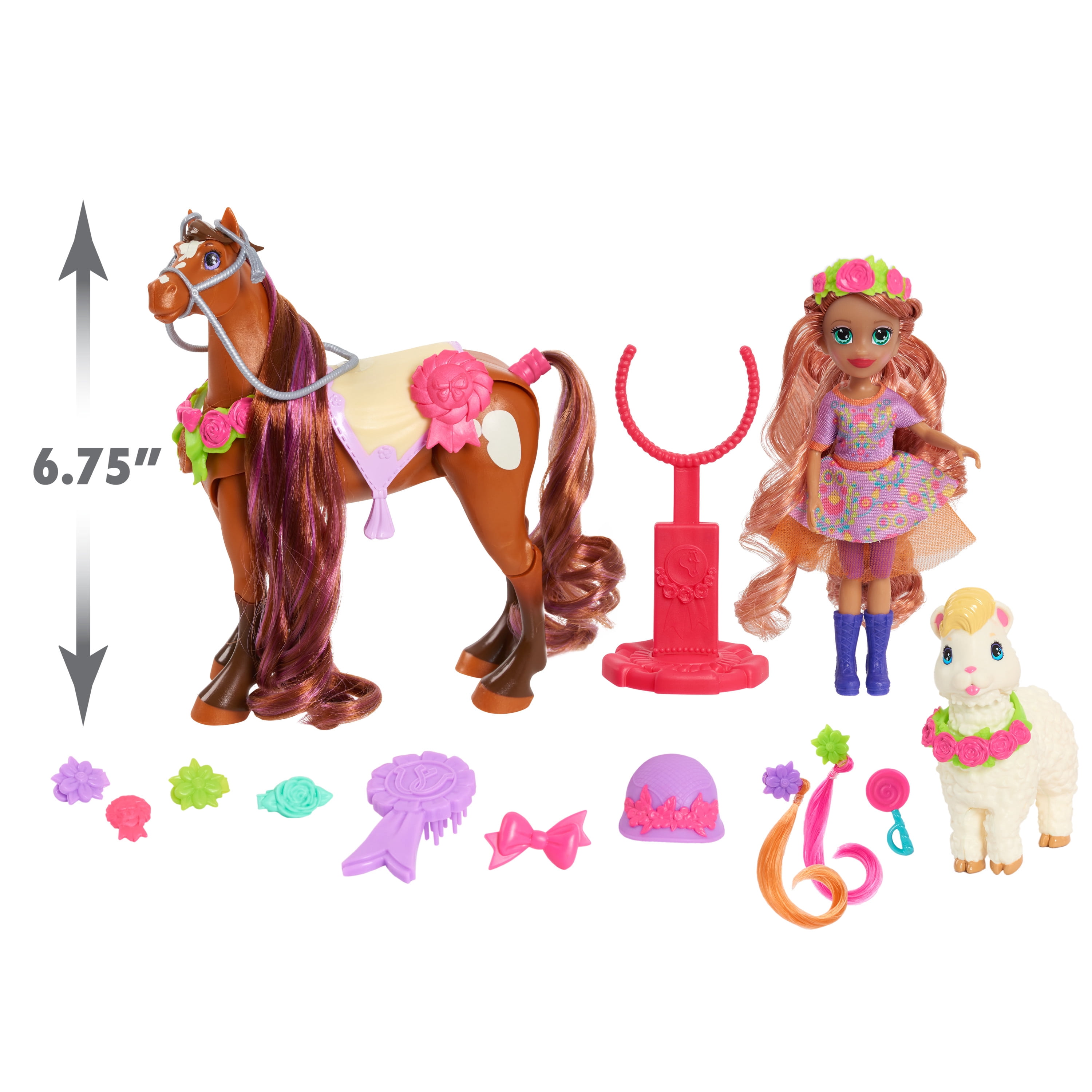 Winner's Stable Show Up ‘N Style Set, 20 Pieces Includes Valentina Doll, Charra Horse, and Loli Llama,  Kids Toys for Ages 3 Up, Gifts and Presents