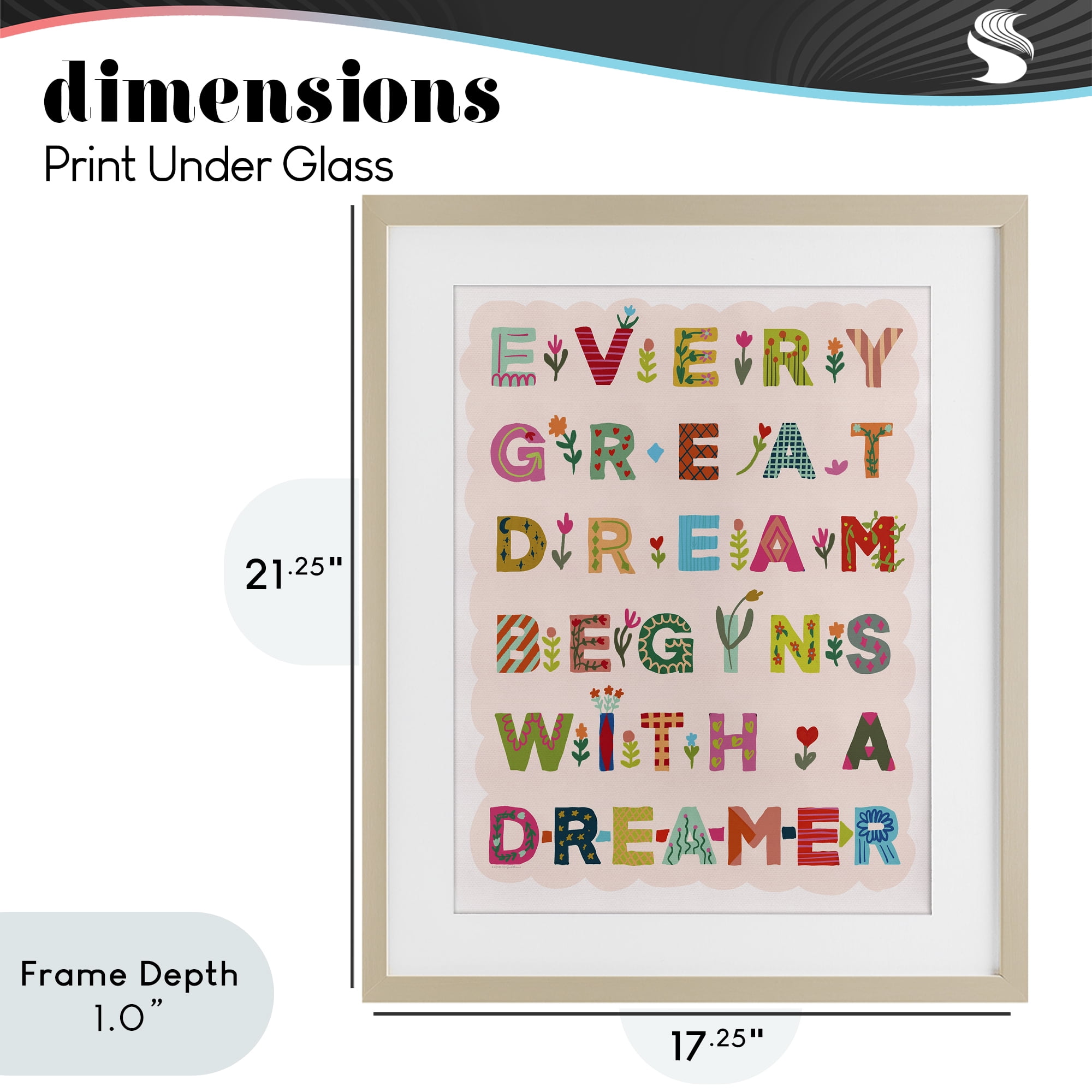 Stupell Industries Every Great Dream Birch Framed Print Under Glass, design by Kamdon Kreations