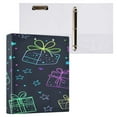 thumbnail image 3 of Colorful Gifts and Stars 12.4x10.6in PVC Round Ring Binder, D-Ring 3-Hole, Metal Clip, 200 Sheets, 3 of 10
