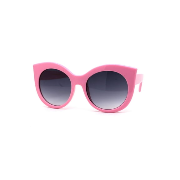 Girls Kid Size Thick Plastic Round Circle Lens Cat Eye Sunglasses Pink Smoke
