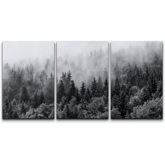 wall26 - 3 Piece Canvas Wall Art - Misty Forests of Evergreen Coniferous Trees in an Ethereal Landscape - Modern Home Art Stretched and Framed Ready to Hang - 16"x24"x3 Panels