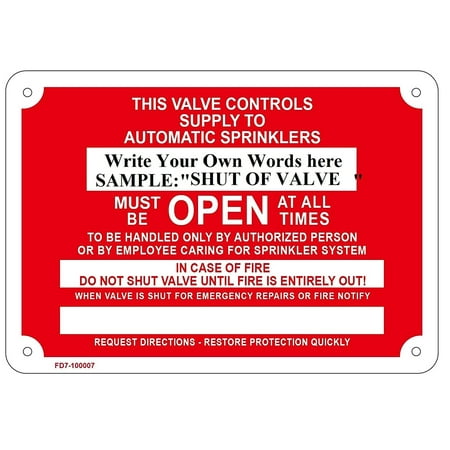 

Shut Off Valve - This Valve Controls Supply to Automatic Fire Sprinkler Sign 10 x 7 (Aluminium RED)(ref-2022-4)