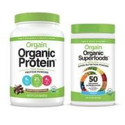 Orgain - Organic Vegan, Non-GMO Plant Based Protein Powder - Creamy Chocolate Fudge (2.03 LB) + Superfoods Powder - Original (0.62 LB)