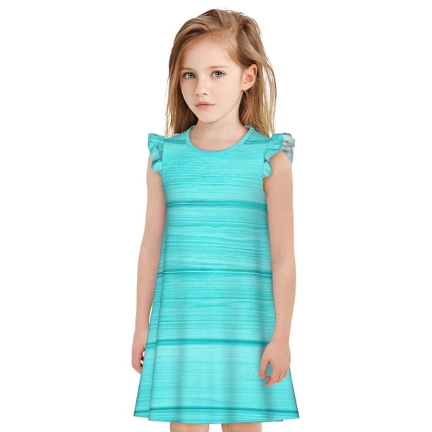 Fotbe Turquoise Wooden Vestido de Dormir para Niñas de 3 a 10 Años, Mangas Cortas, Estilo Princesa, Pijama Camisón con Mangas Voladas-Medium