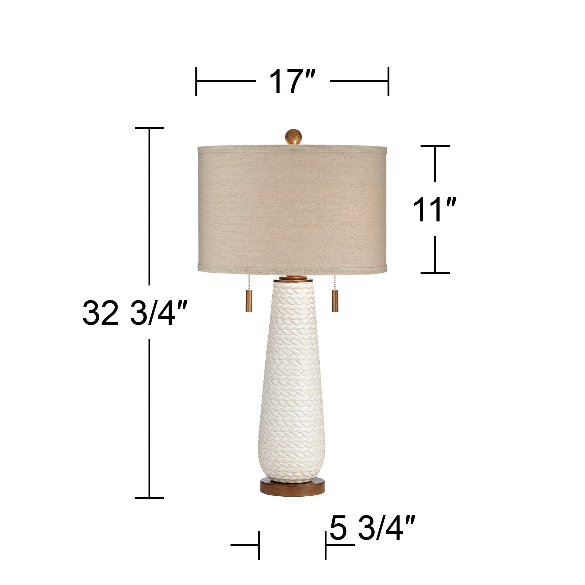 Possini Euro Design Kingston Modern Mid Century Table Lamps 32 3/4" Tall Set of 2 White Textured Ceramic Taupe Drum Shade for Bedroom Living Room Home