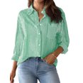 thumbnail image 1 of Camisa AISEW para mujer con botones a rayas, manga larga, verde, 7XL, 1 of 5