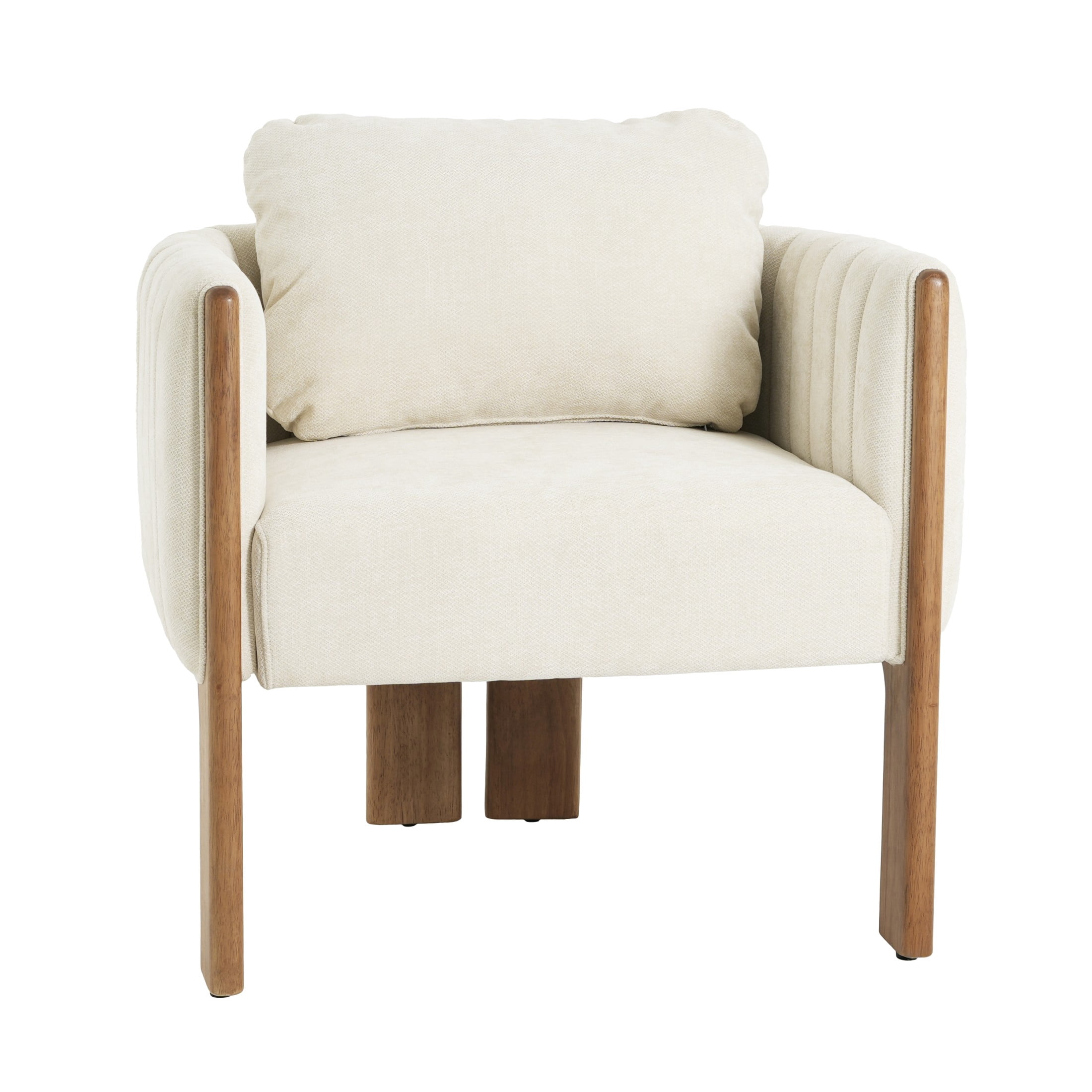 Christopher Knight Home Fabric Upholstered Dining Chairs, Channel Tufted Accent Chairs, Beige+Walnut