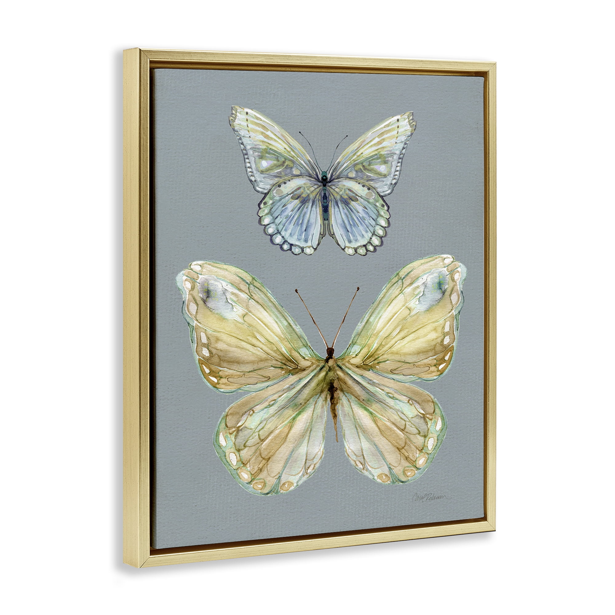 Stupell Industries Delicate Butterflies on Slate Gold Framed Floater Canvas Wall Art, design by Carol Robinson