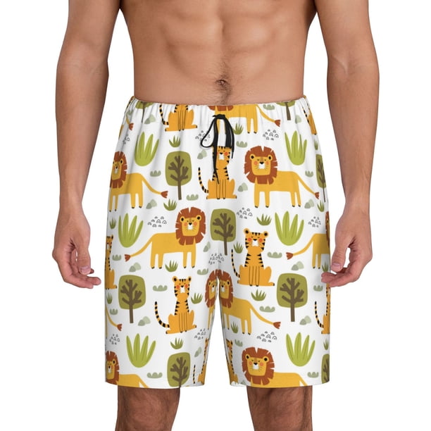Fotbe Tiger Lion Pantalones Cortos de Pijama para Hombre, Ropa de Dormir, Pantalones de Pijama Cortos para Hombre-Large