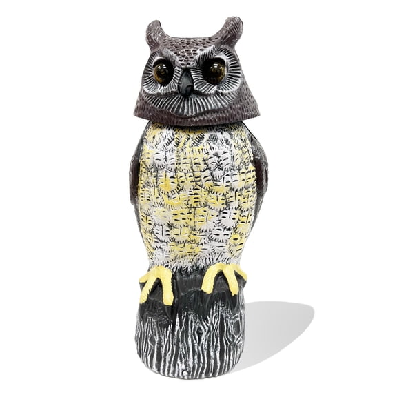 GIFTEXPRESS Owl Scarecrow Decoy - 17" Tall Solar Powered Rotating Head, Sound & LED Lights Pest Deterrent - Motion Sensing Bird & Rodent Repellent Statue - Outdoor Fake Scare Crow for Yard & Gardens
