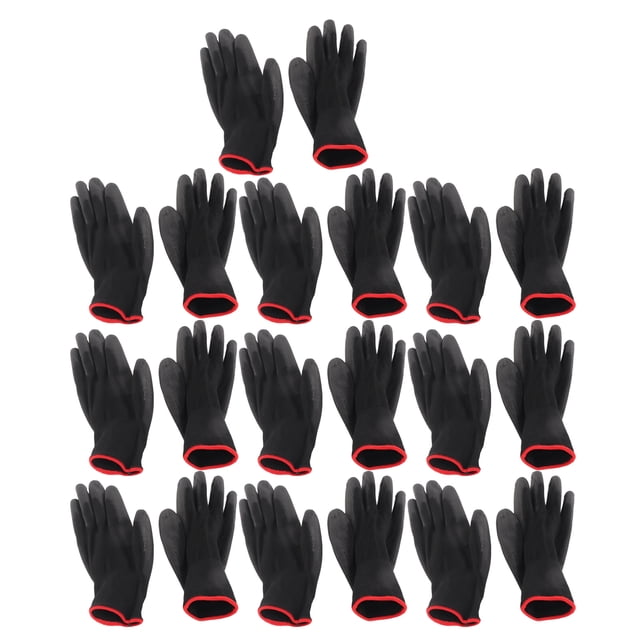 10 pares de guantes antiestáticos antideslizantes de nailon con pegamento de PU negro para taller de maquinaria