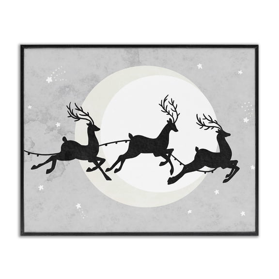 Stupell Industries Contemporary Reindeers Prancing Sleigh Line over Christmas Moon Black Framed Giclee Art, 14 x 11, by Lil' Rue
