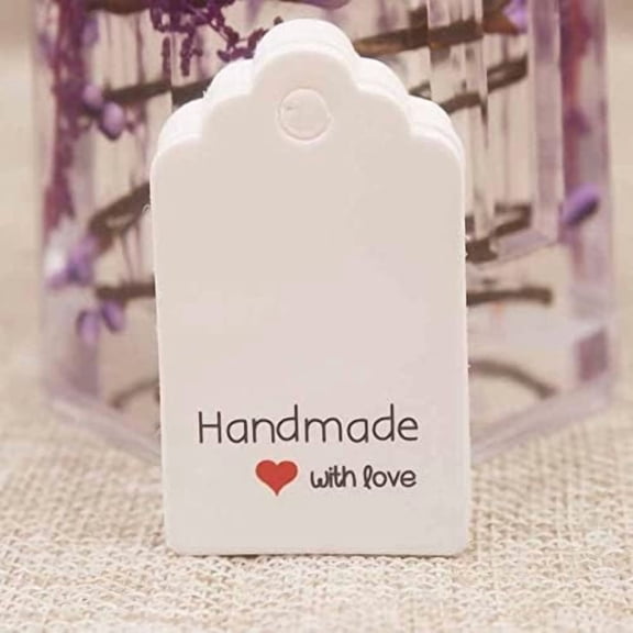 100 Pcs Paper Gift Tags Premium Hange Tags Rectangle with Word Handmade with Love for Christmas Holiday Gifts Wedding Favors Art Craft(White) White
