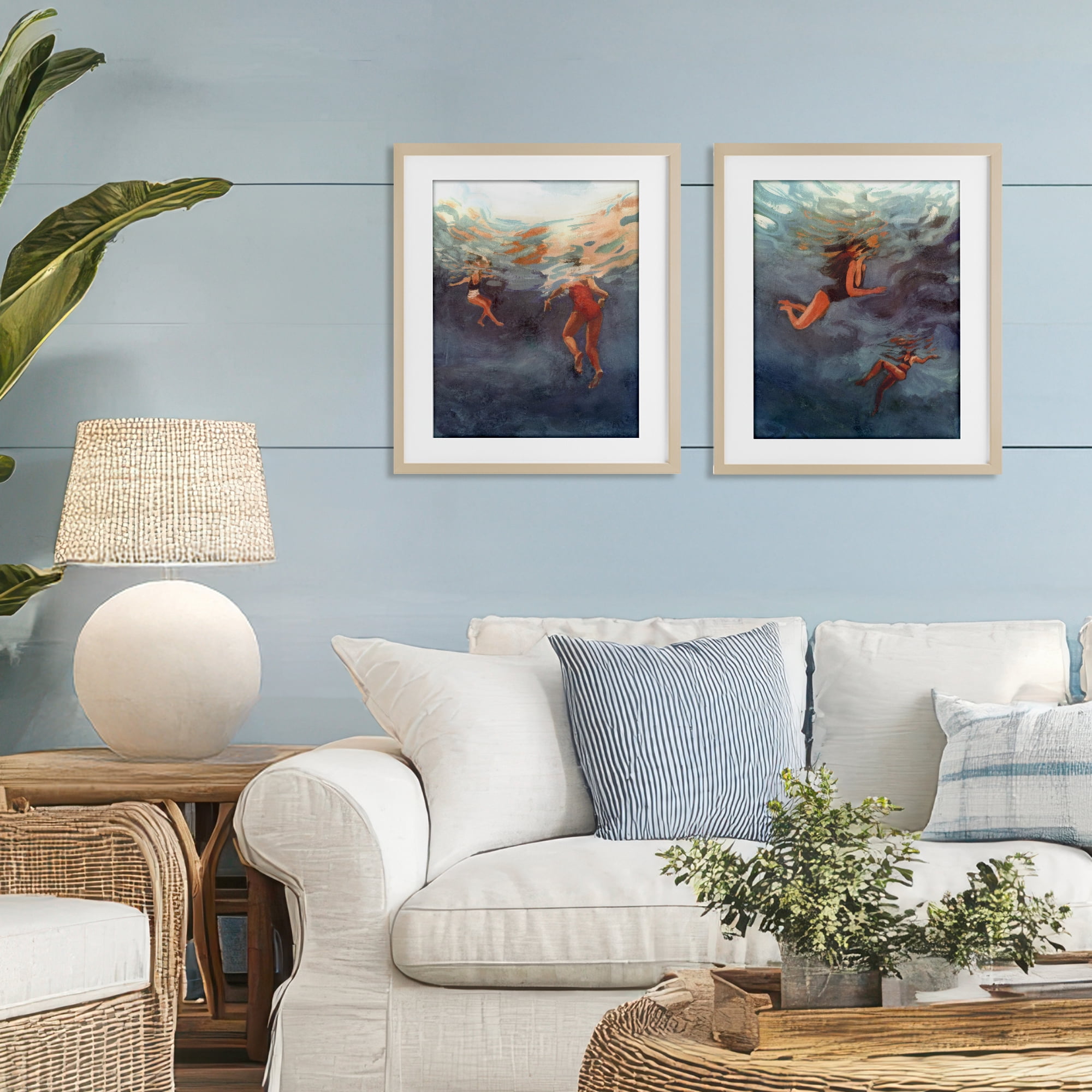Stupell Industries Swimming Summer's Dance 2 Piece Birch Framed Print Under Glass Set, design by Victoria Barnes