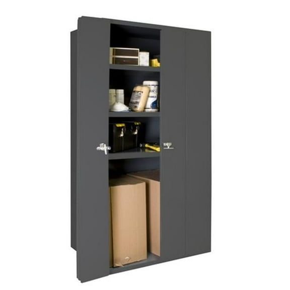 14 Gauge Bi Fold Door Style Lockable Cabinet with 3 Adjustable Shelves, Gray - 36 in.