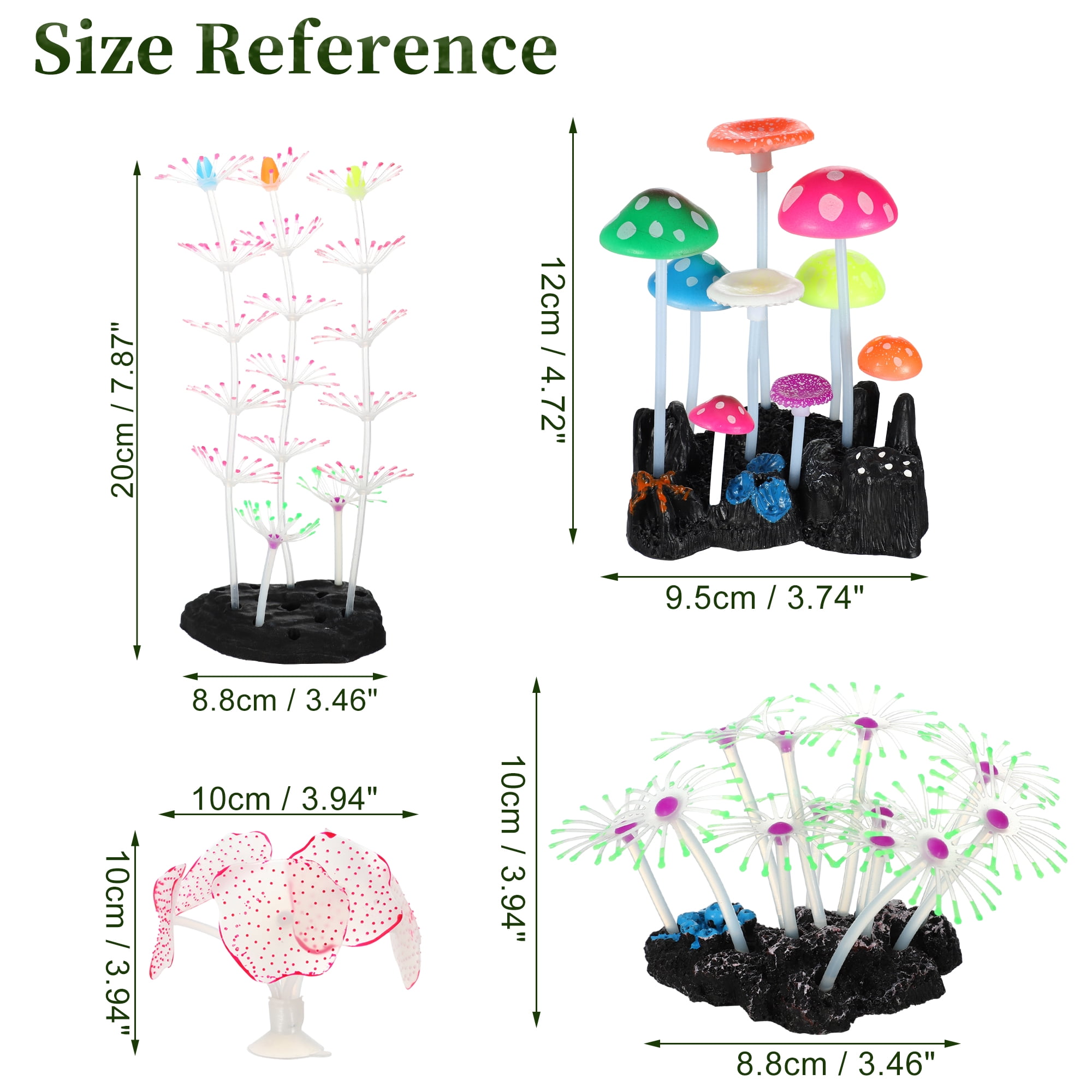 Silicone Glowing Aquarium Decorations Fluorescence Coral Glowing Sucker Coral for Aquar Pink Green 1 Set