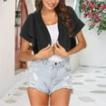 thumbnail image 6 of BODOAO Dressy Ruffle Bolero for Women Short Sleeve Shrugs Lightweight Open Front Cropped Cardigan for Women Over Dress Three Quarter Sleeve See Through Shawl Chiffon Short Cardigan Black Xl, 6 of 6