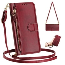 Dteck for Samsung Galaxy S24 FE Case for Women, Crossbody Wallet Phone Case with Card Holder, PU Leather Magnetic Closure Flip Zipper Strap Wallet Phone Case,Winered