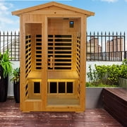 2-Person Far Infrared Sauna Room using Canadian Hemlock with LCD display&Button Control&Bluetooth,Outdoor Spa for Muscle Relaxation with intelligent control panel(Wood),American/EU Plug,Call box style