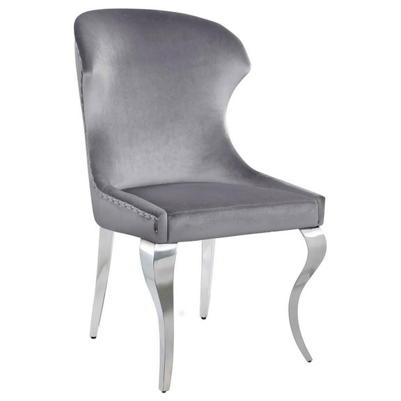 Cian 22 Inch Dining Chair Curved Cabriole Legs Gray Velvet Set of 2 - Saltoro Sherpi