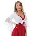 thumbnail image 4 of CHICTRY Womens Lace-up Belly Dance Tops V Neck Mesh Long Flare Sleeve Shawl Shrug Bolero Dancewear White One Size, 4 of 7