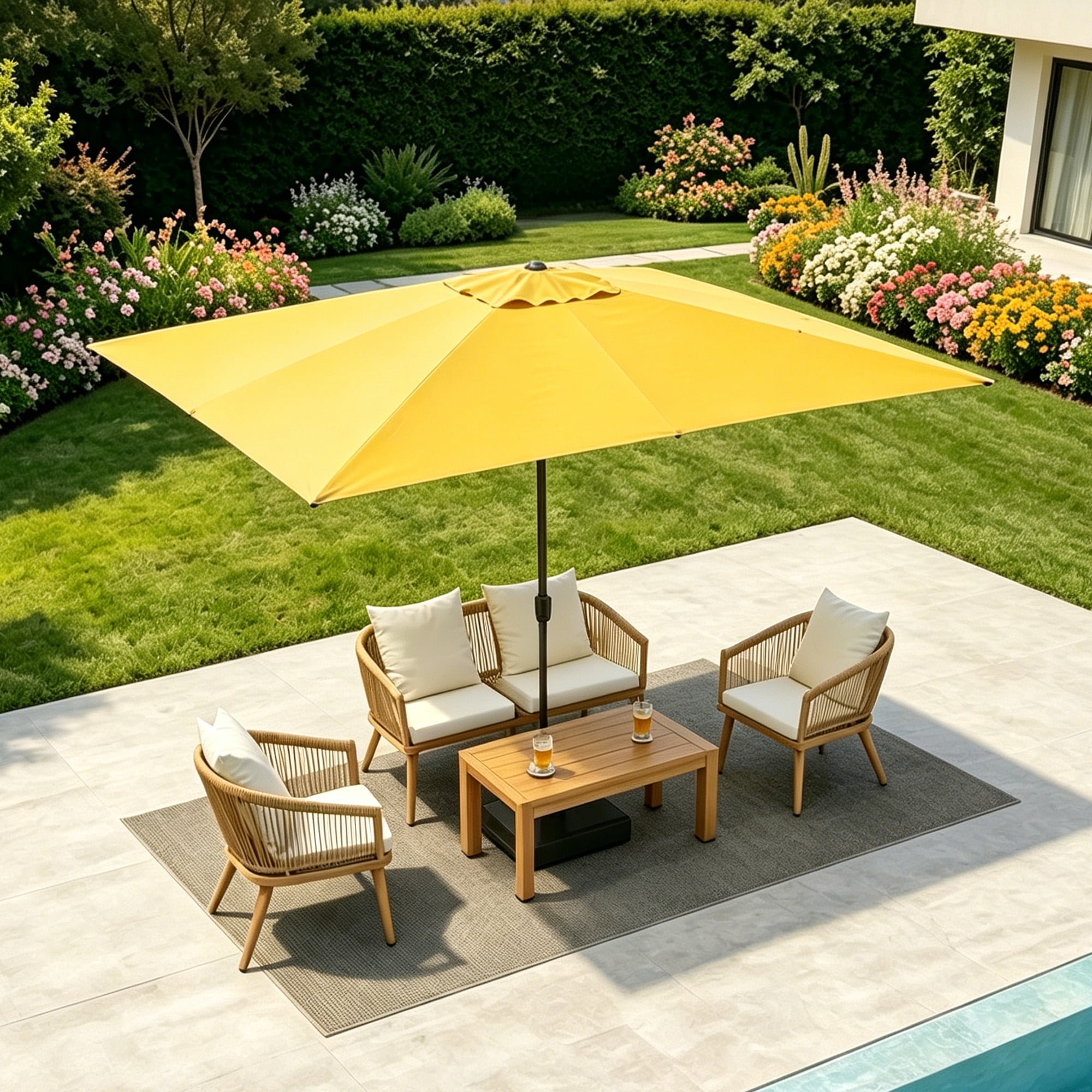 Kool 10x6.5ft Rectangular Patio Umbrella with Crank Handle, Outdoor Market Umbrella with 6 Sturdy Umbrella Ribs, Waterproof, Yellow