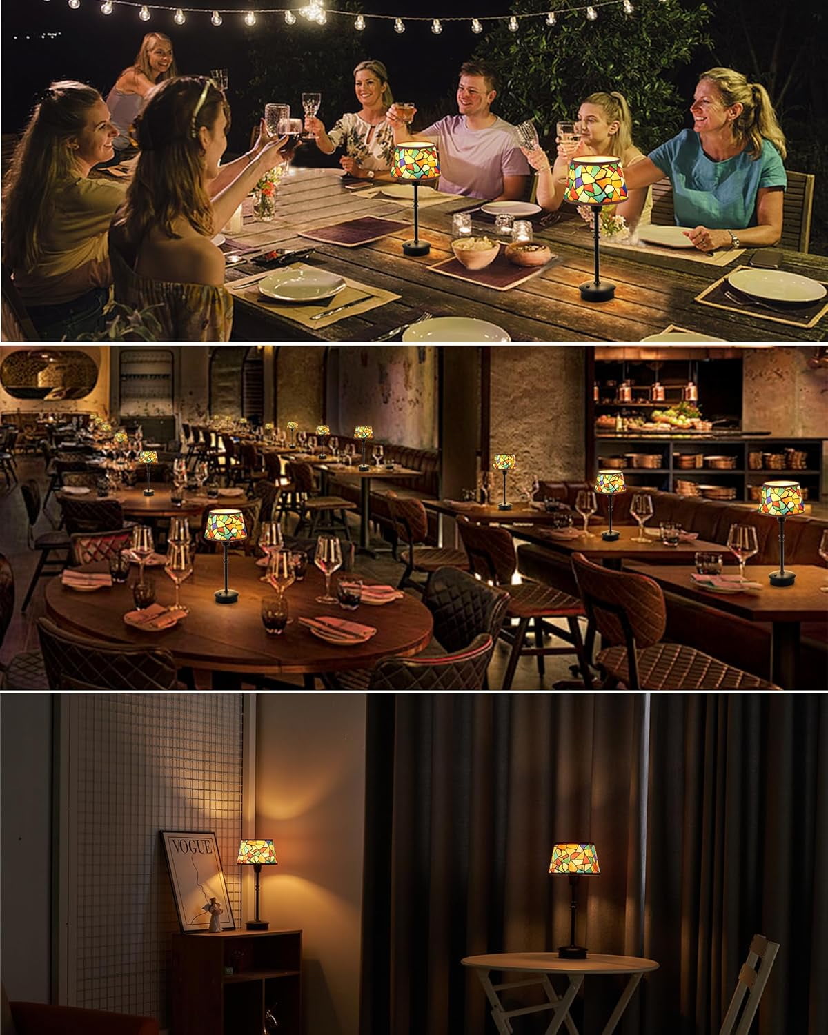 Rechargeable Cordless Table Lamp, Dimmable Touch Bedside Light, Warm Accent Ambient Lighting for Restaurant Bar Dining Patio