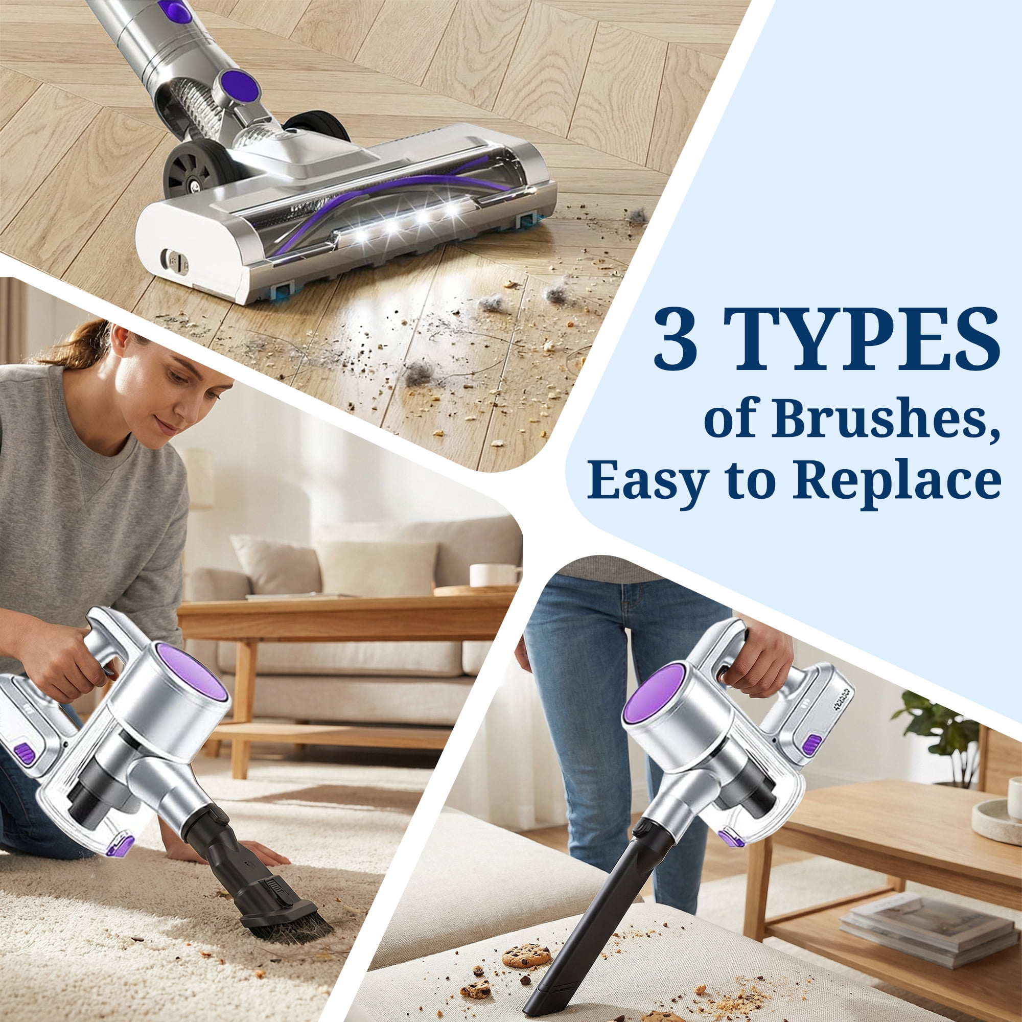 Atilioo Cordless Vacuum Cleaner for Home, Removable Handheld Lightweight Stick Vacuum with LED Headlights for Pet Hair, Hard Floor, Carpet, Yellow