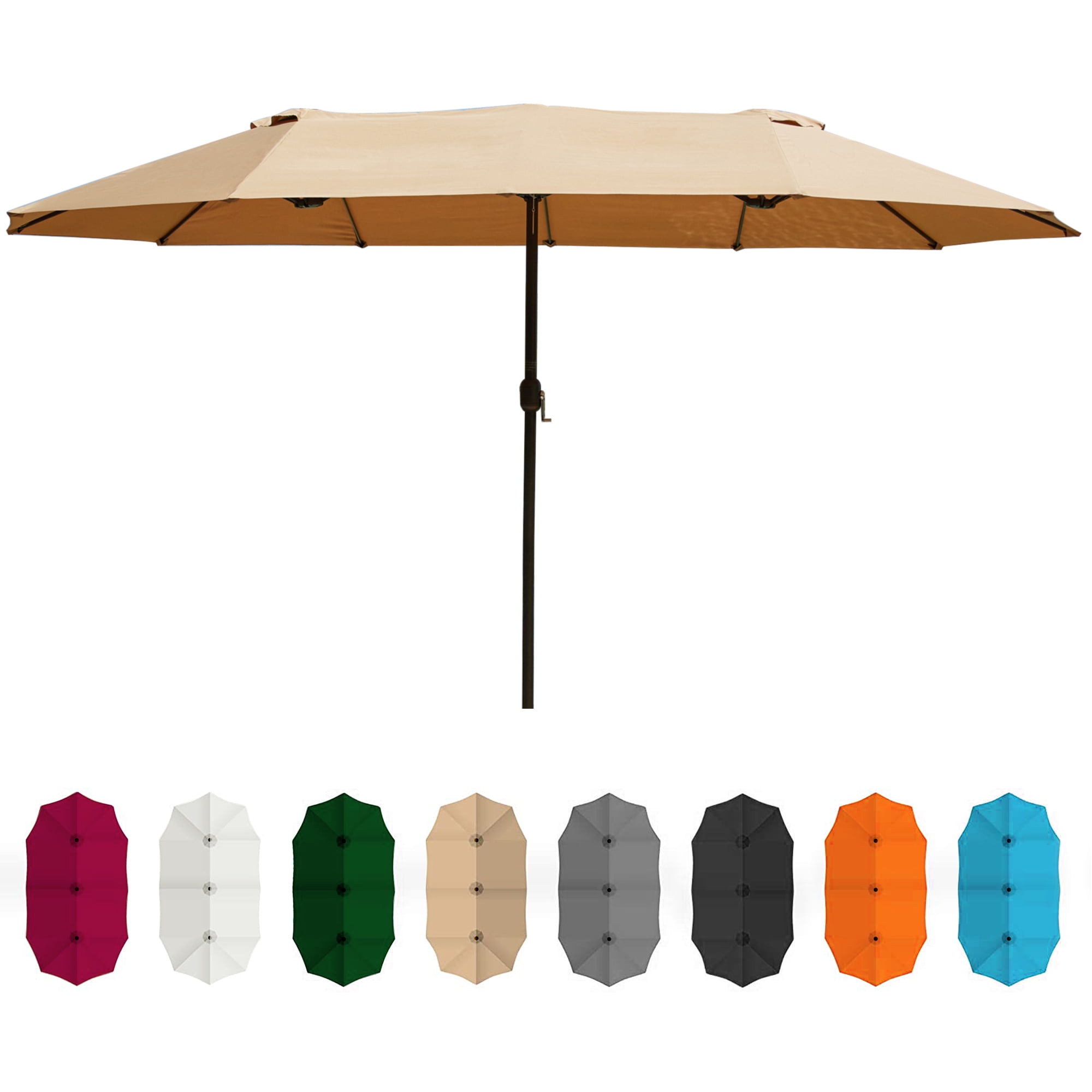 100% Polyester Base Included PATIO TREE 15 Ft Outdoor Umbrella Double-Sided Market Patio Umbrella with Crank Beige
