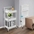 thumbnail image 6 of Foldable 3 Tier Metal Utility Rolling Cart, Folding Mobile Multi-Function Storage Trolley Organizer Cart for Home Library Office(White), 6 of 9
