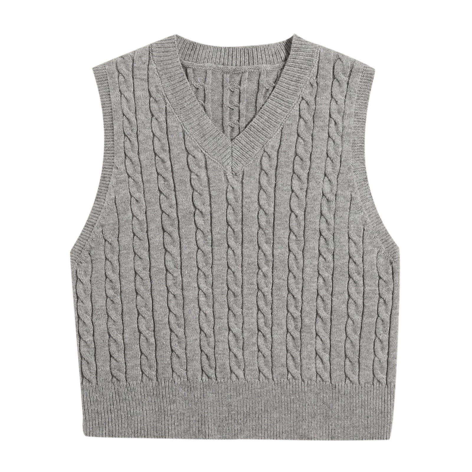 ZQGJB Women's V-Neck Knit Sweater Vest Solid Color Sleeveless Crop Knitwear  Trendy Lightweight Cropped Pullover Vest Sweaters Tops Gray XL
