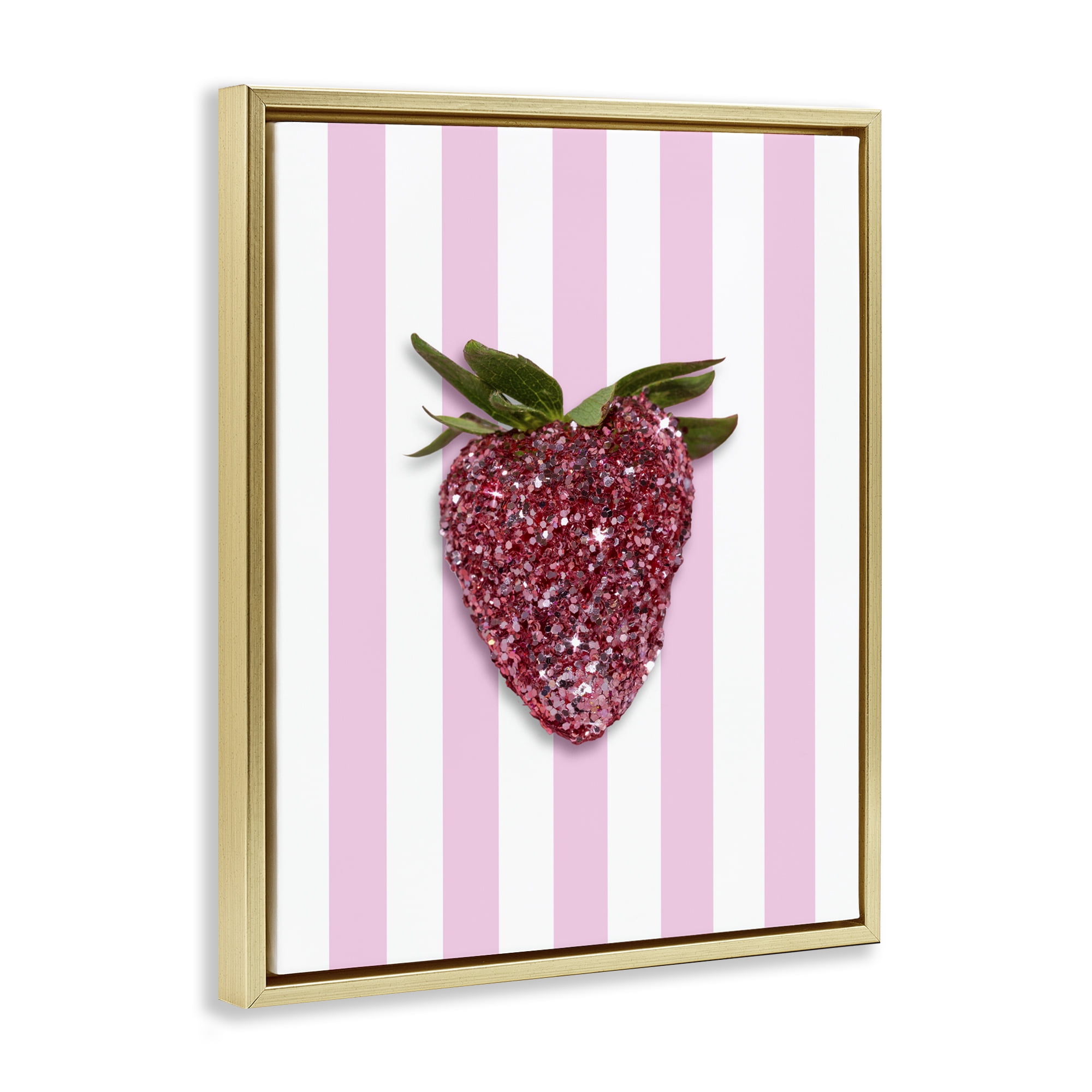 Stupell Industries Glimmer Strawberry on Green Stripes Gold Framed Floater Canvas Wall Art, design by LISH Creative