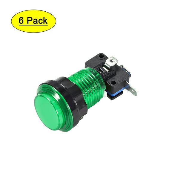 Game Push Button 33.5mm Round 12V LED Illuminated Push Button Switch with Micro Switch Green 6pcs