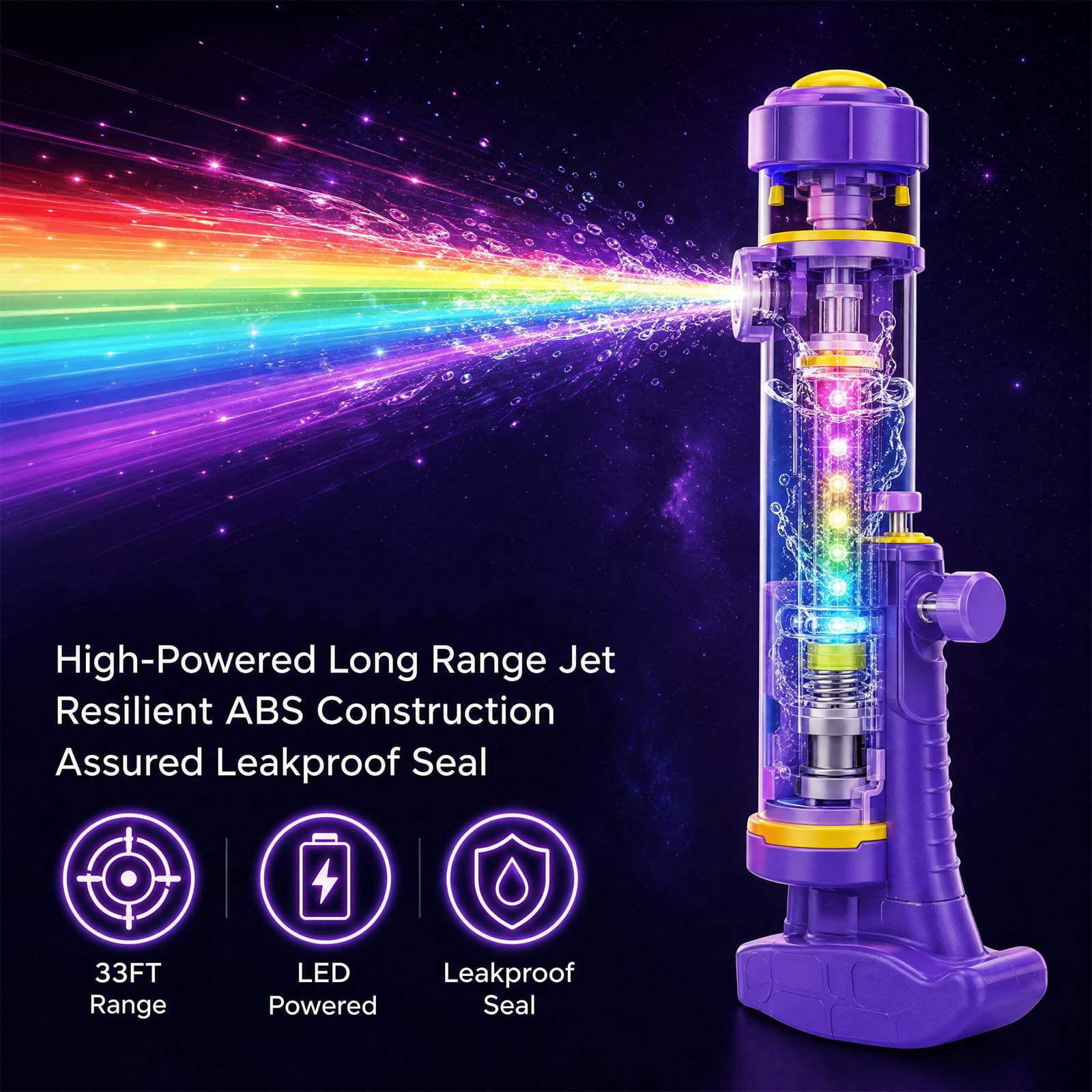Glowing Rainbow LED Water Blaster, Summer Fun That Pops Like Magic, Suitable for Pool Parties and Outdoor Activities