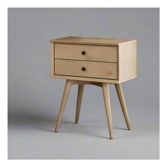Maklaine Mid-Century Wood 2 Drawer Light Oak Finish Nightstand