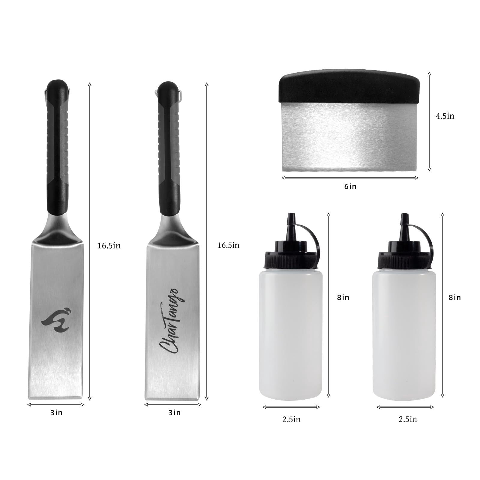 Blackstone Griddle Set 7-piece W/2 Towels - 3mm Stainless Steel Spatulas  Scraper & Oil Bottles Professional Bbq Tools For Blackstone/camp Chef/hibachi