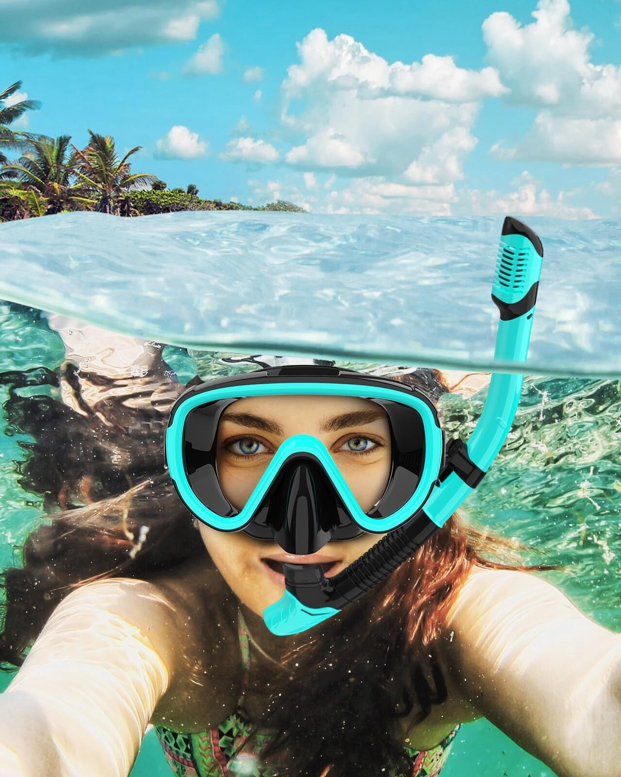 Dry Snorkel Set With Anti-Fog Mask - Panoramic Wide View Tempered Glass, Silicone Goggles For Adults
